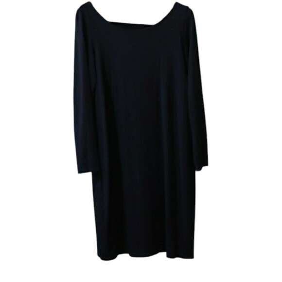 Eileen Fisher Elegant Black Sheath Dress Medium Business Casual Corporate Goth - Picture 1 of 12